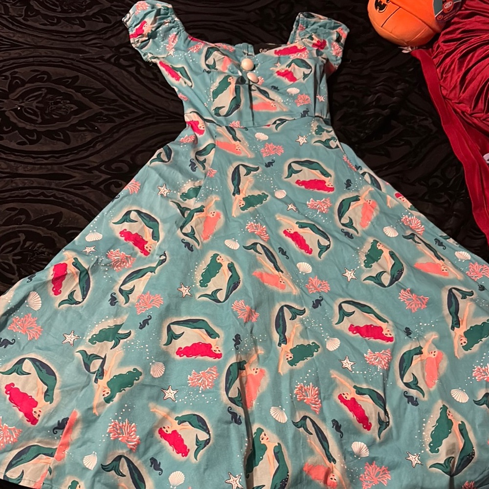 Mermaid Print Dress with Puff Sleeves